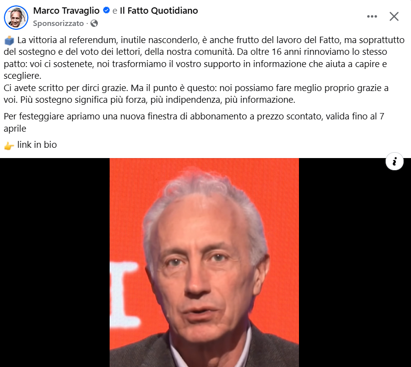 Post sponsorizzato del Fatto Quotidiano e Travaglio Post sponsorizzato del Fatto Quotidiano e Travaglio